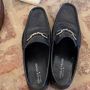 Donald J. Pliner Black Leather Loafers with Silver Accent